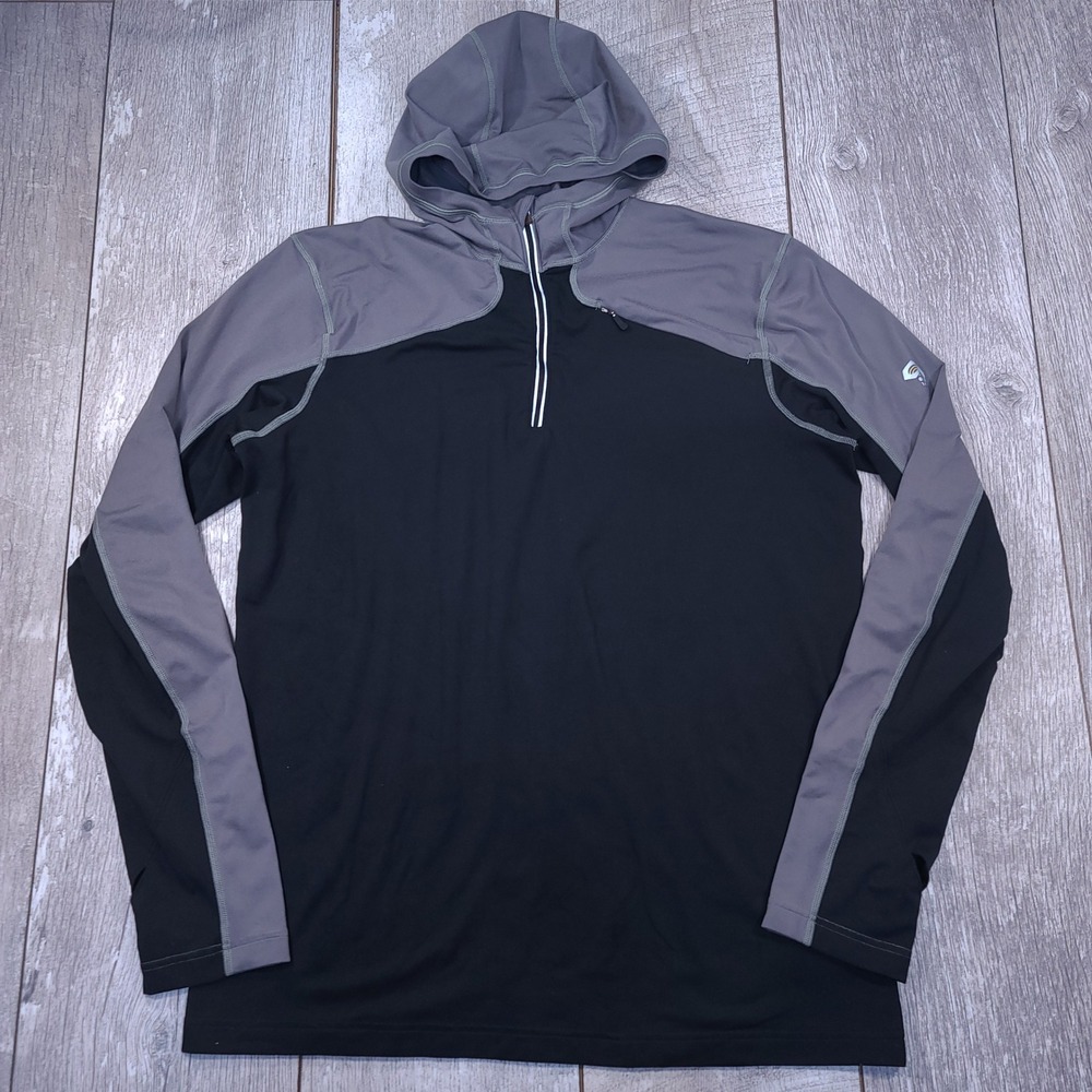 Mountain Hardwear Hoodie Mens Large Black Gray 1/4 Zip Outdoor Activewear